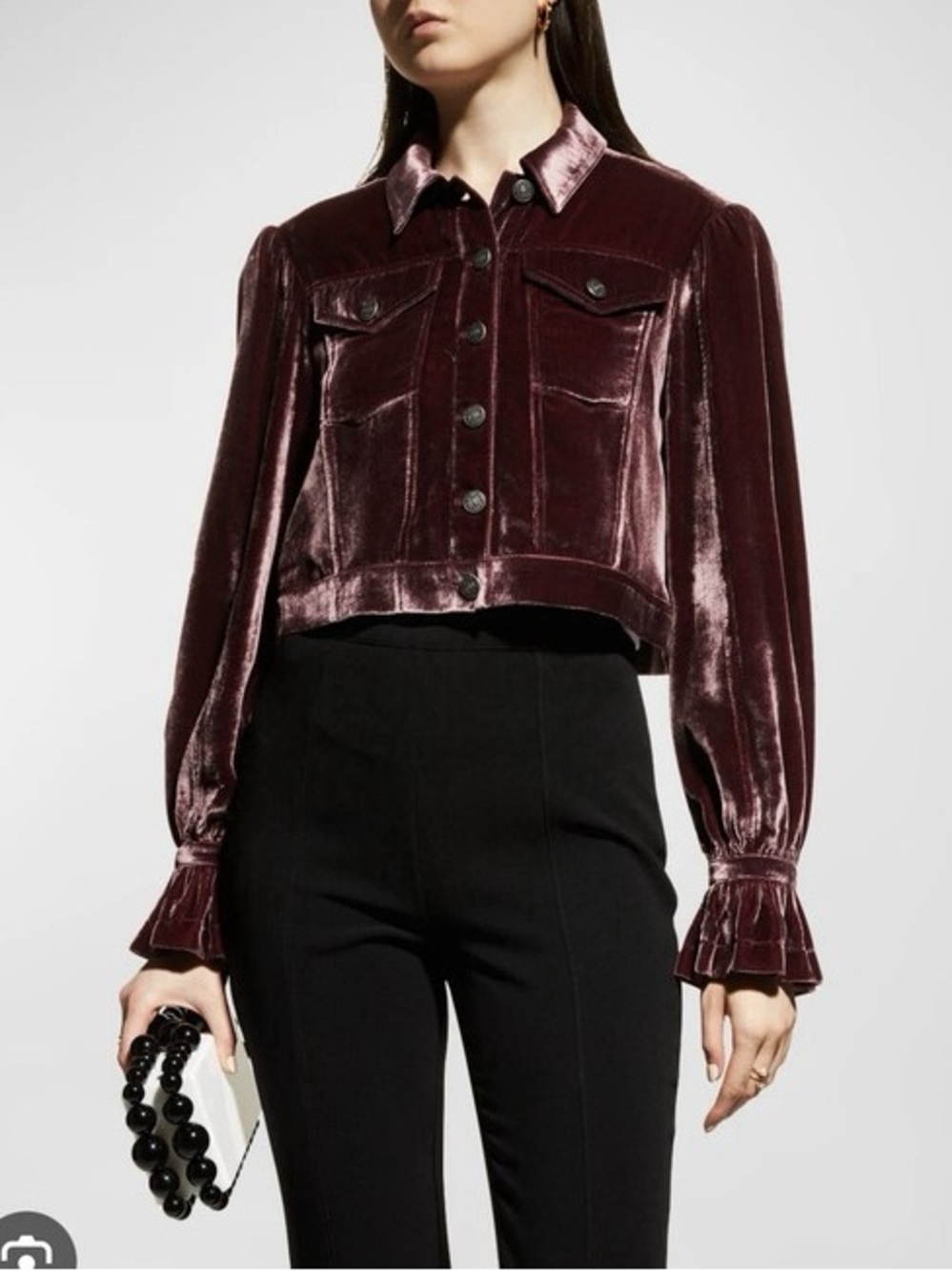 cinq a sept Velvet Cropped Jacket in Wine